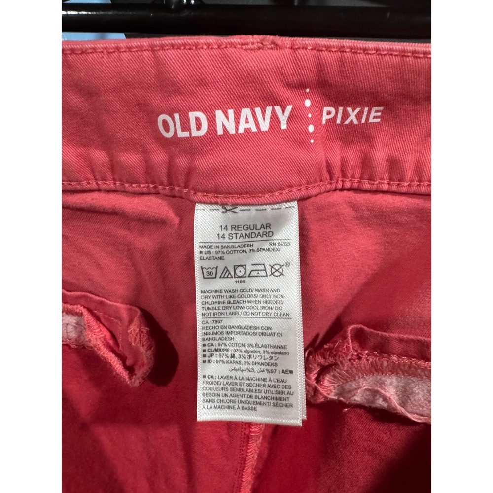 Old Navy Pixie Chino Pants Womens 14 Regular Coral Pink Mid Rise Ankle Trousers - Picture 2 of 4